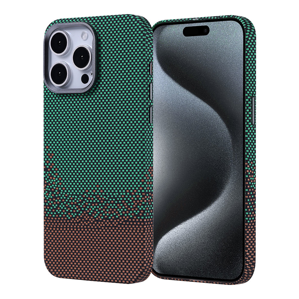 Apple iPhone 15 Pro Kılıf M-safe Şarj Özellikli Karbon Fiber Görünümlü Zore Nekst Kapak Yeşil