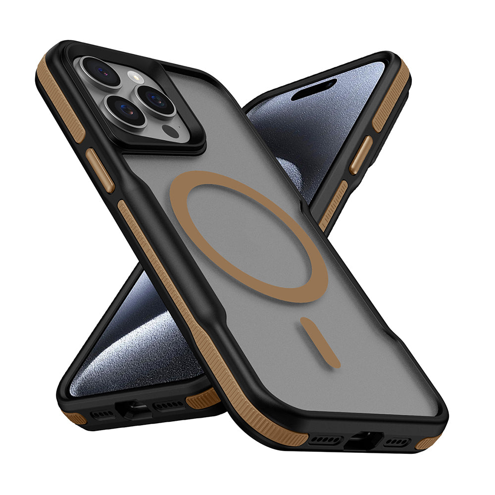 Apple iPhone 15 Pro Kılıf M-safe Şarj Özellikli Renkli Kenar Airbag Şeritli Zore Lamer Kapak Siyah