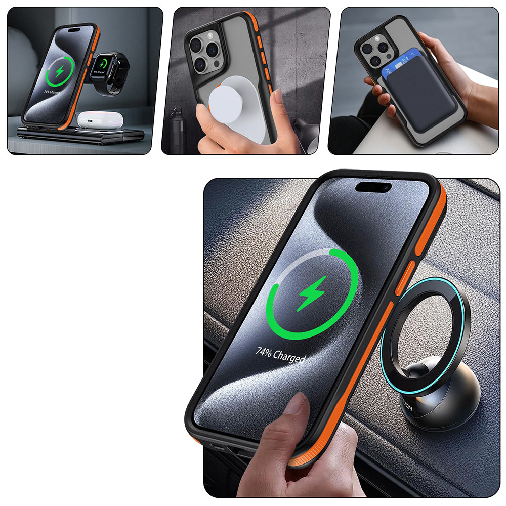 Apple iPhone 15 Pro Kılıf M-safe Şarj Özellikli Renkli Kenar Airbag Şeritli Zore Lamer Kapak Titanyum-Gold