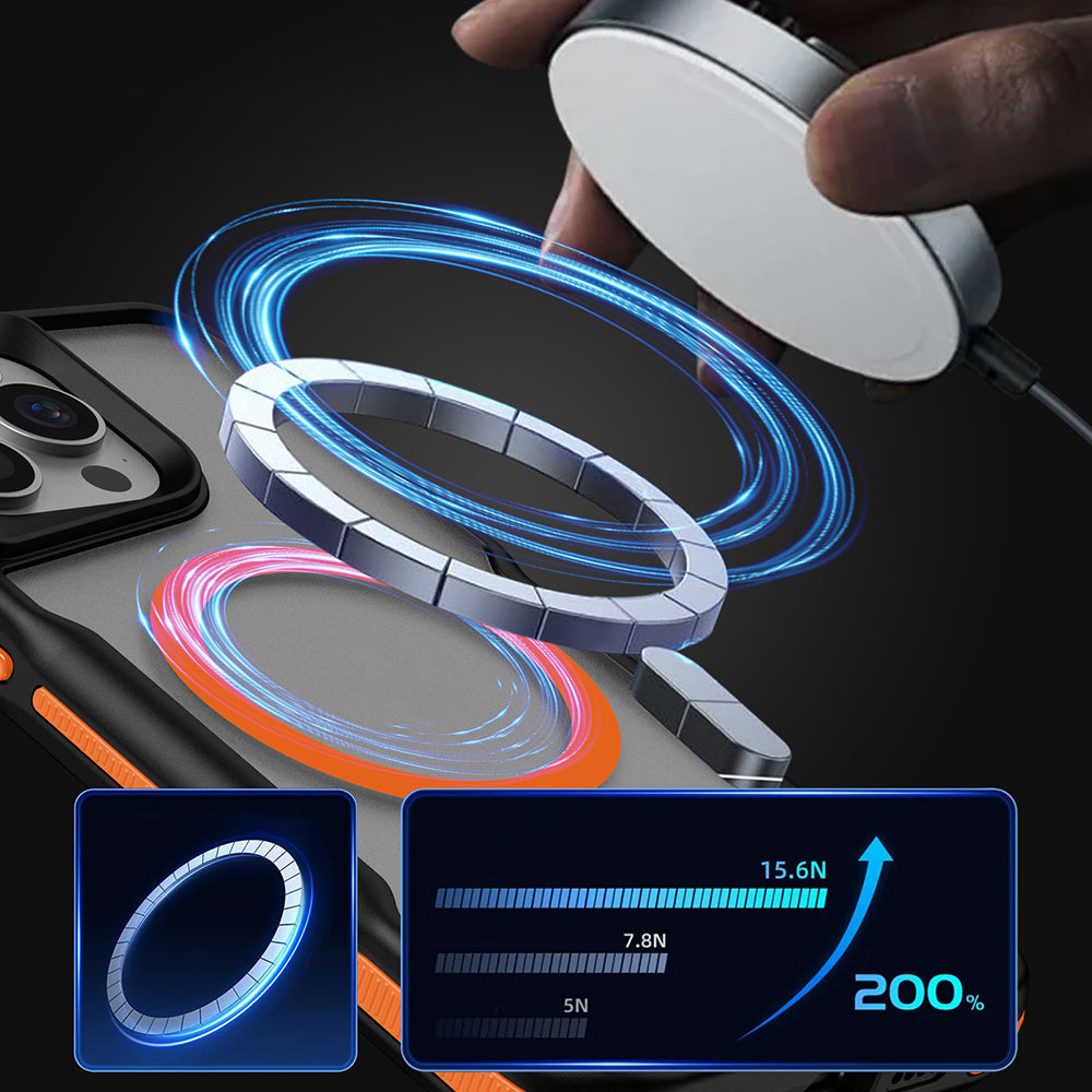 Apple iPhone 15 Pro Kılıf M-safe Şarj Özellikli Renkli Kenar Airbag Şeritli Zore Lamer Kapak Siyah