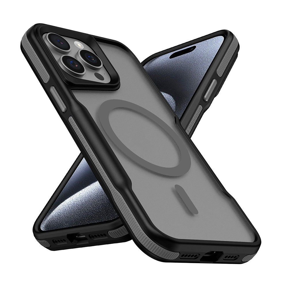 Apple iPhone 15 Pro Kılıf M-safe Şarj Özellikli Renkli Kenar Airbag Şeritli Zore Lamer Kapak Gri