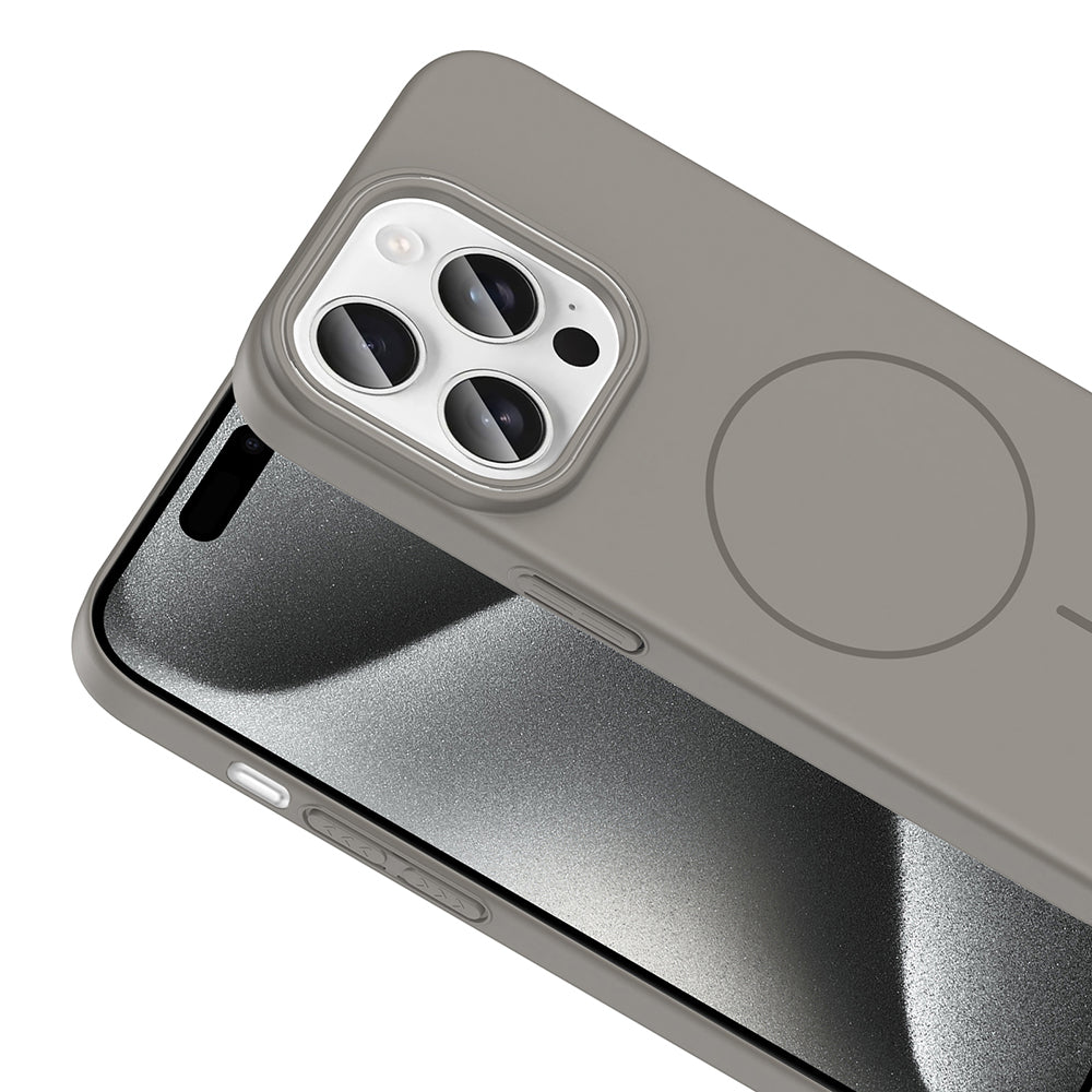 Apple iPhone 15 Pro Kılıf M-safe Şarj Özellikli Zore Ruby Sert Kapak Desert Titanyum