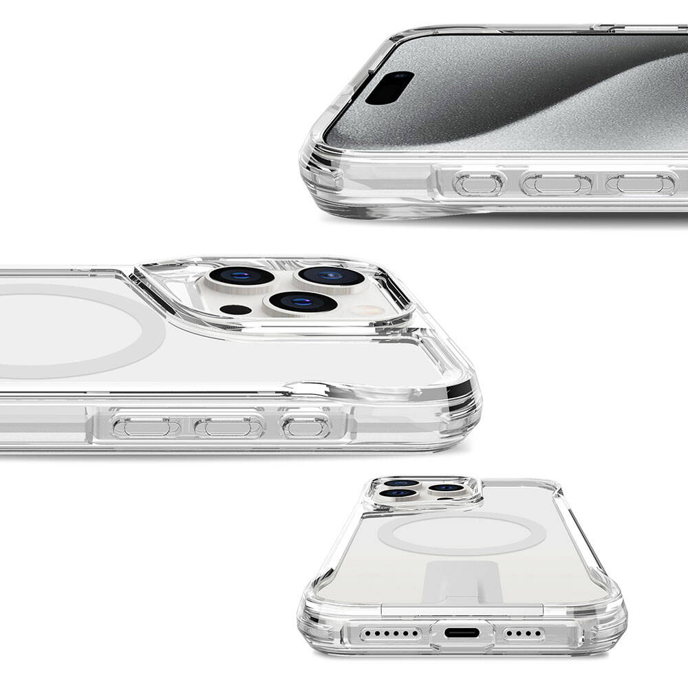 Apple iPhone 15 Pro Kılıf M-safe Şarj Özellikli Zore T-Max Standlı Kapak Renksiz