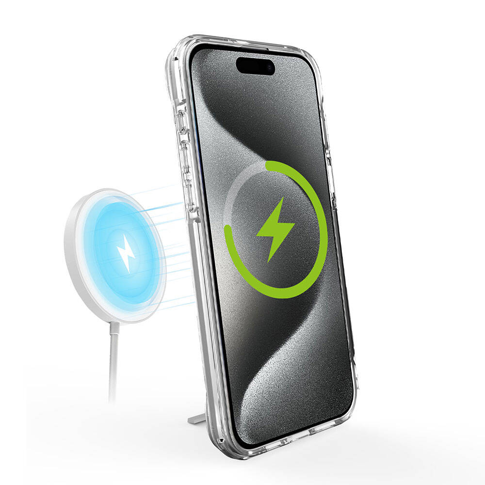 Apple iPhone 15 Pro Kılıf M-safe Şarj Özellikli Zore T-Max Standlı Kapak Renksiz