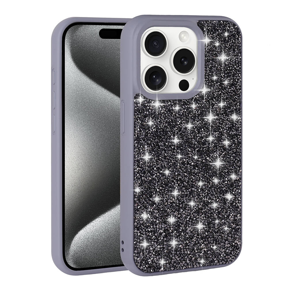 Apple iPhone 15 Pro Kılıf Parlak Taşlı Tasarım Zore Pırlanta Kapak Pembe