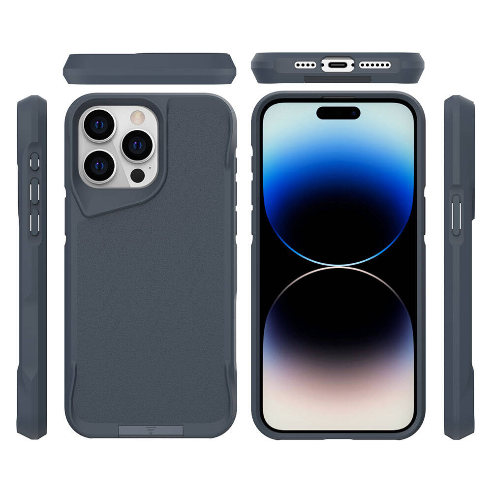 Apple iPhone 15 Pro Kılıf Zore Airbag Kenarlı T-Max Mat Standlı Kapak Gri