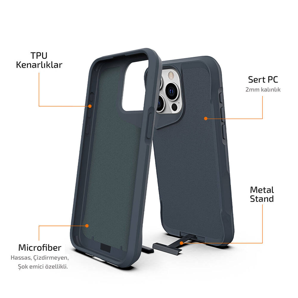 Apple iPhone 15 Pro Kılıf Zore Airbag Kenarlı T-Max Mat Standlı Kapak Siyah