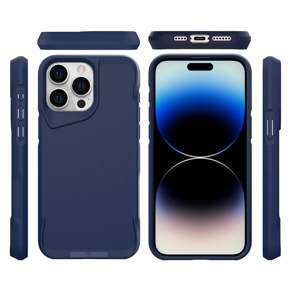 Apple iPhone 15 Pro Kılıf Zore Airbag Kenarlı T-Max Mat Standlı Kapak Lacivert