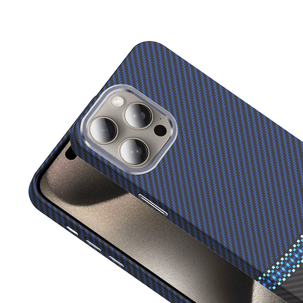 Apple iPhone 15 Pro Max Kılıf M-safe Şarj Özellikli Karbon Fiber Görünümlü Zore Gros Kapak Gri-Siyah