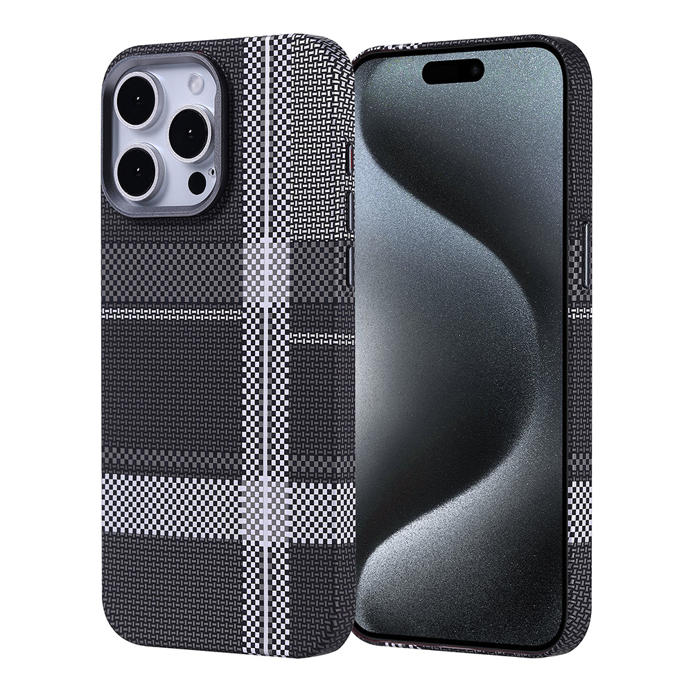 Apple iPhone 15 Pro Max Kılıf M-safe Şarj Özellikli Karbon Fiber Görünümlü Zore Nekst Kapak Gri-Siyah