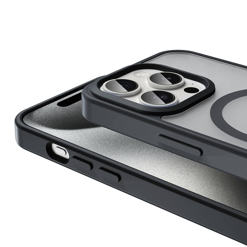 Apple iPhone 15 Pro Max Kılıf M-safe Şarj Özellikli Mat Arka Yüzey Zore Sio Kapak Siyah