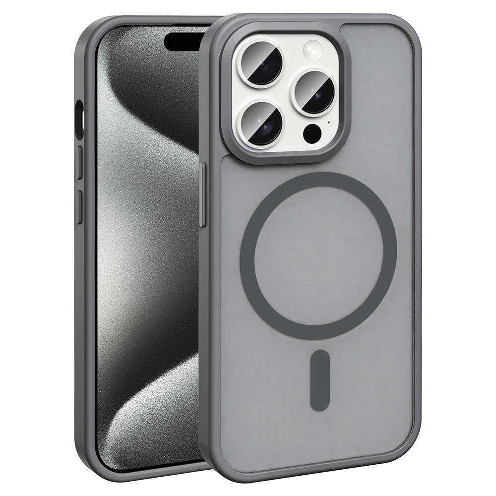 Apple iPhone 15 Pro Max Kılıf M-safe Şarj Özellikli Mat Arka Yüzey Zore Sio Kapak Gri