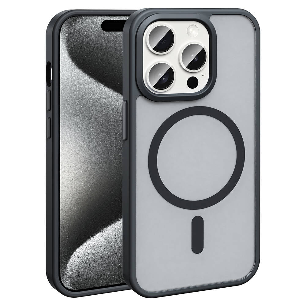 Apple iPhone 15 Pro Max Kılıf M-safe Şarj Özellikli Mat Arka Yüzey Zore Sio Kapak Siyah