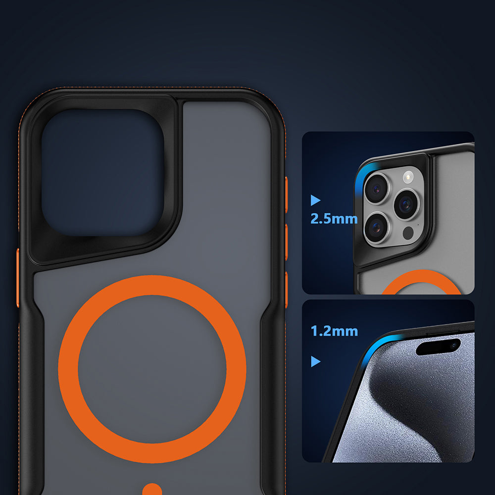 Apple iPhone 15 Pro Max Kılıf M-safe Şarj Özellikli Renkli Kenar Airbag Şeritli Zore Lamer Kapak Turuncu