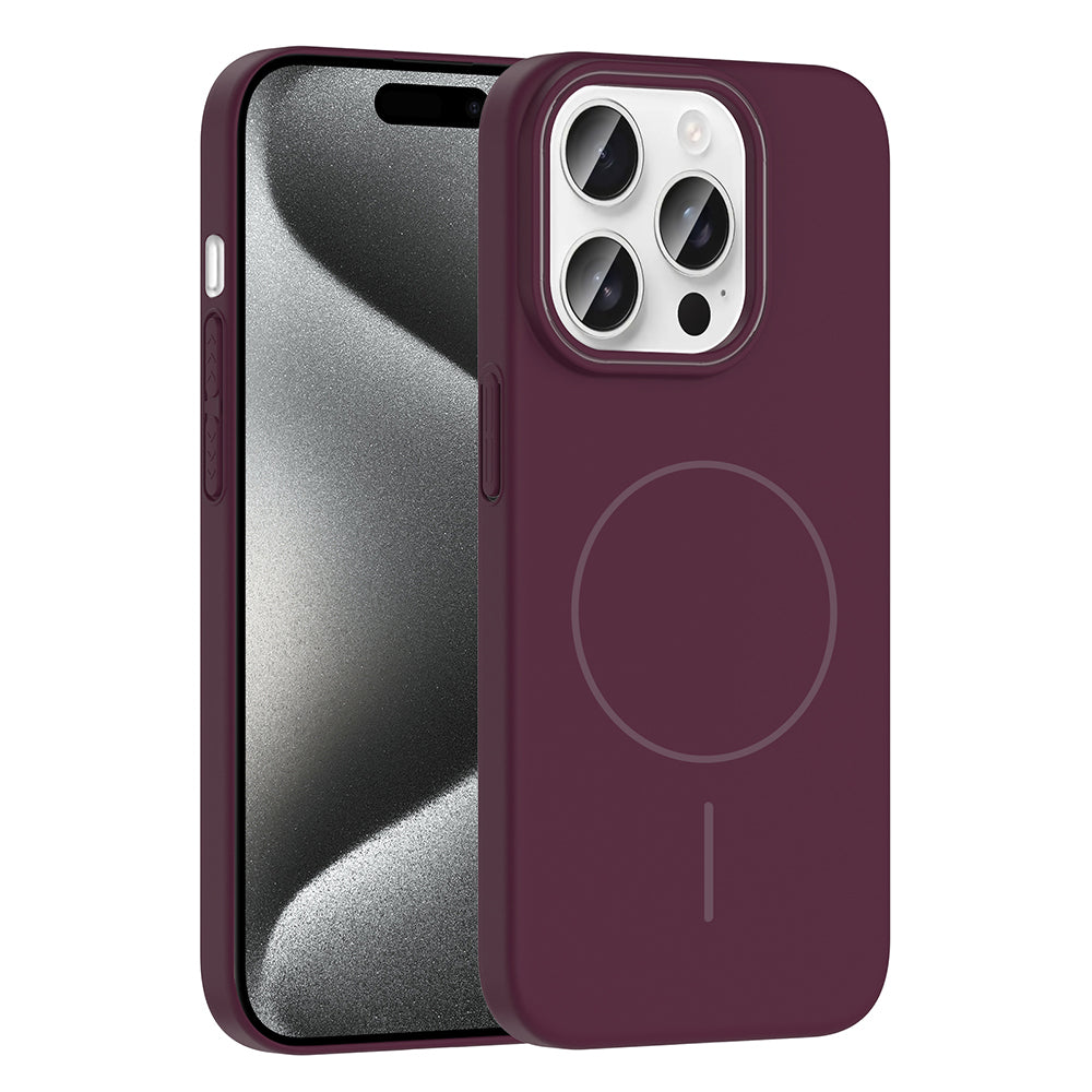 Apple iPhone 15 Pro Max Kılıf M-safe Şarj Özellikli Zore Ruby Sert Kapak Mürdüm