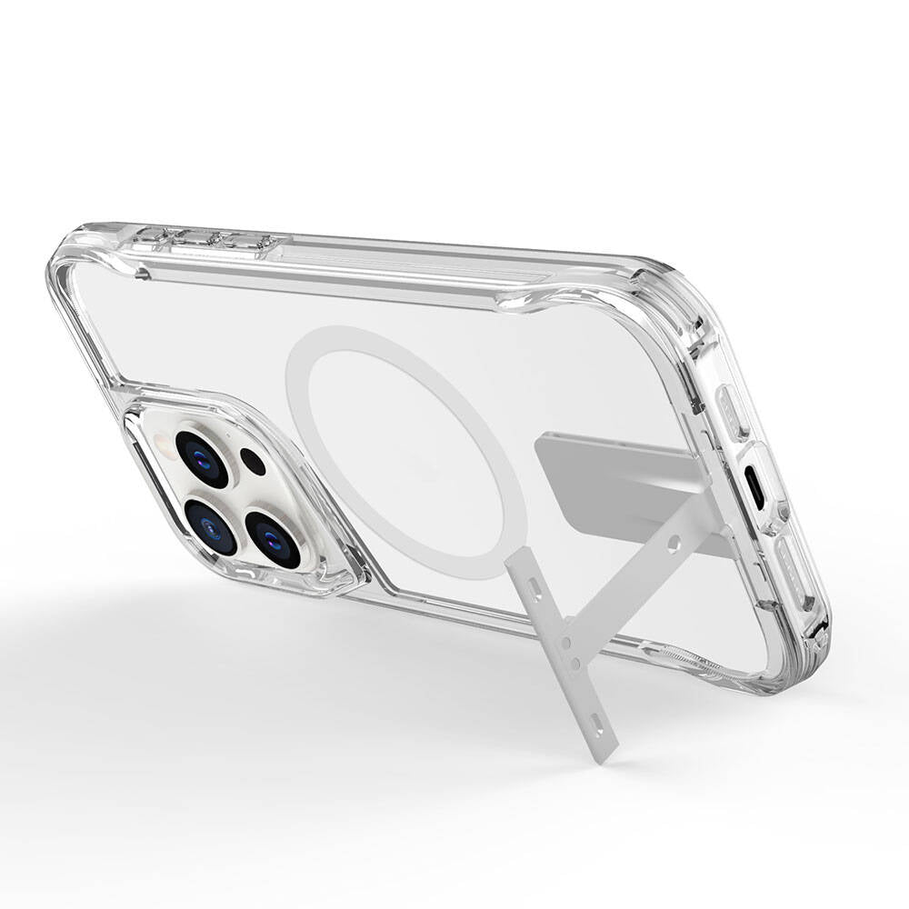 Apple iPhone 15 Pro Max Kılıf M-safe Şarj Özellikli Zore T-Max Standlı Kapak Renksiz