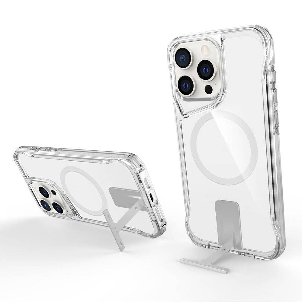 Apple iPhone 15 Pro Max Kılıf M-safe Şarj Özellikli Zore T-Max Standlı Kapak Renksiz