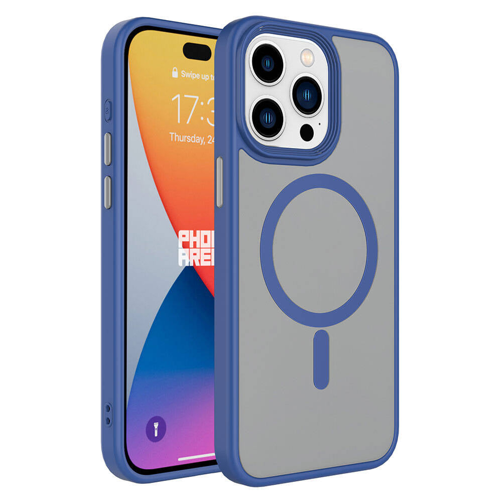 Apple iPhone 15 Pro Max Kılıf Mat Arka Yüzey Wireless Şarj Özellikli Zore Flet M-safe Kapak Beyaz