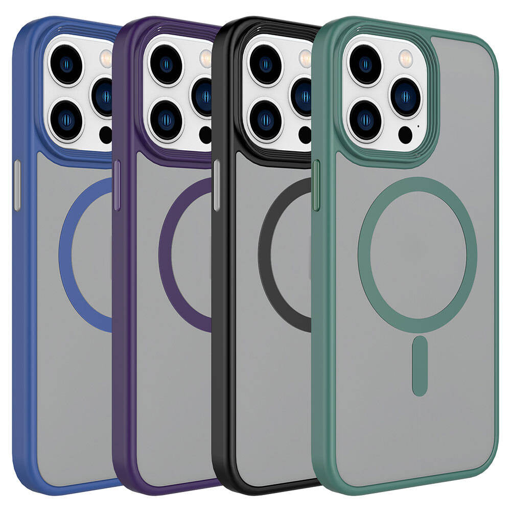 Apple iPhone 15 Pro Max Kılıf Mat Arka Yüzey Wireless Şarj Özellikli Zore Flet M-safe Kapak Midnight