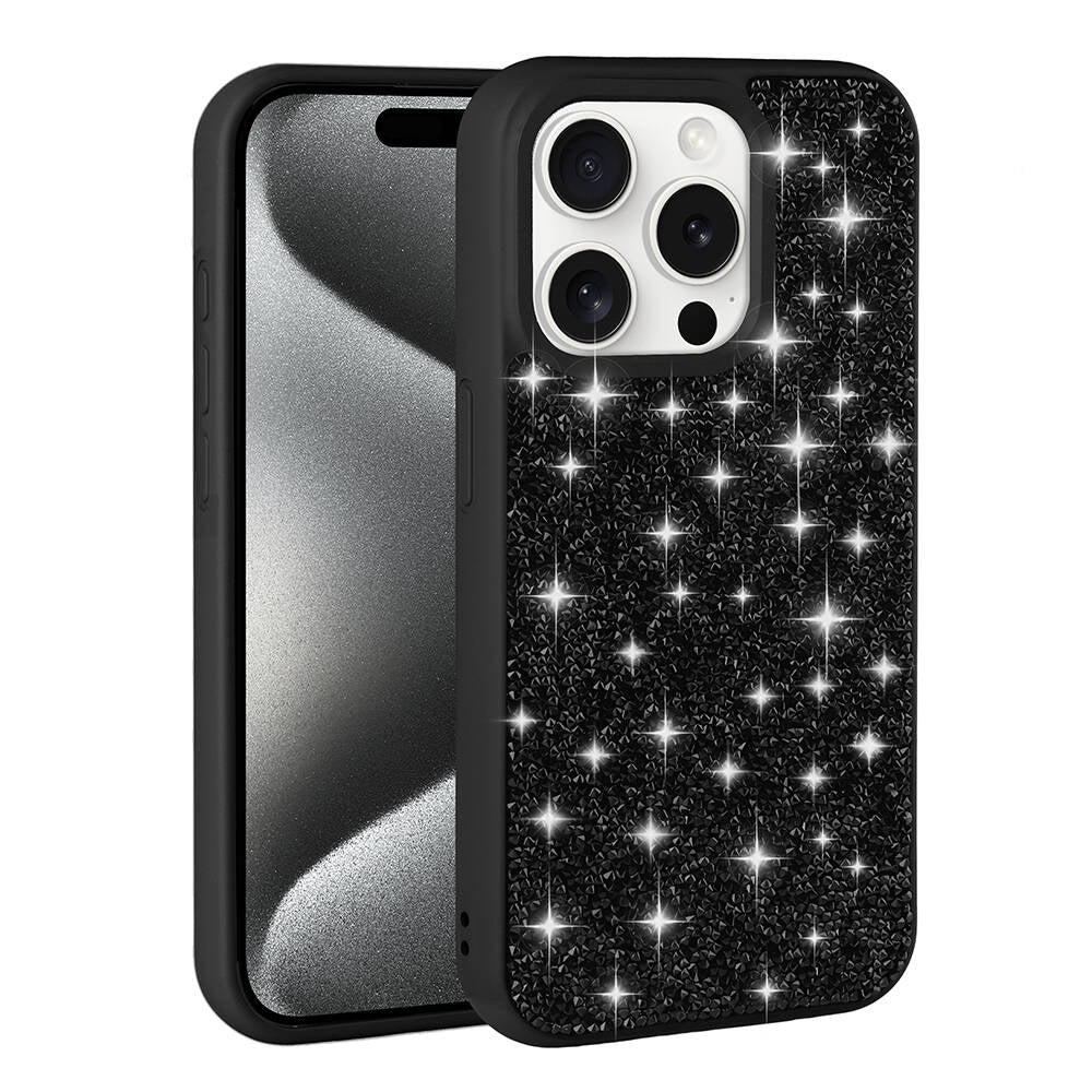 Apple iPhone 15 Pro Max Kılıf Parlak Taşlı Tasarım Zore Pırlanta Kapak Beyaz