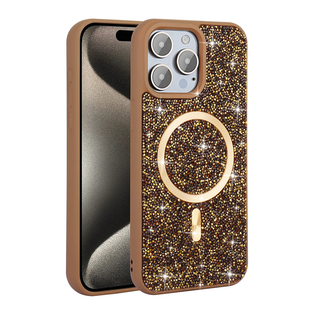 Apple iPhone 15 Pro Max Kılıf Pırlanta Tasarımlı M-safe Şarj Özellikli Zore Mozaik Silikon Kapak Titanyum-Gri