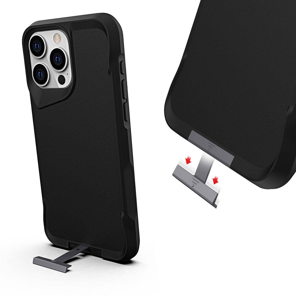 Apple iPhone 15 Pro Max Kılıf Zore Airbag Kenarlı T-Max Mat Standlı Kapak Siyah