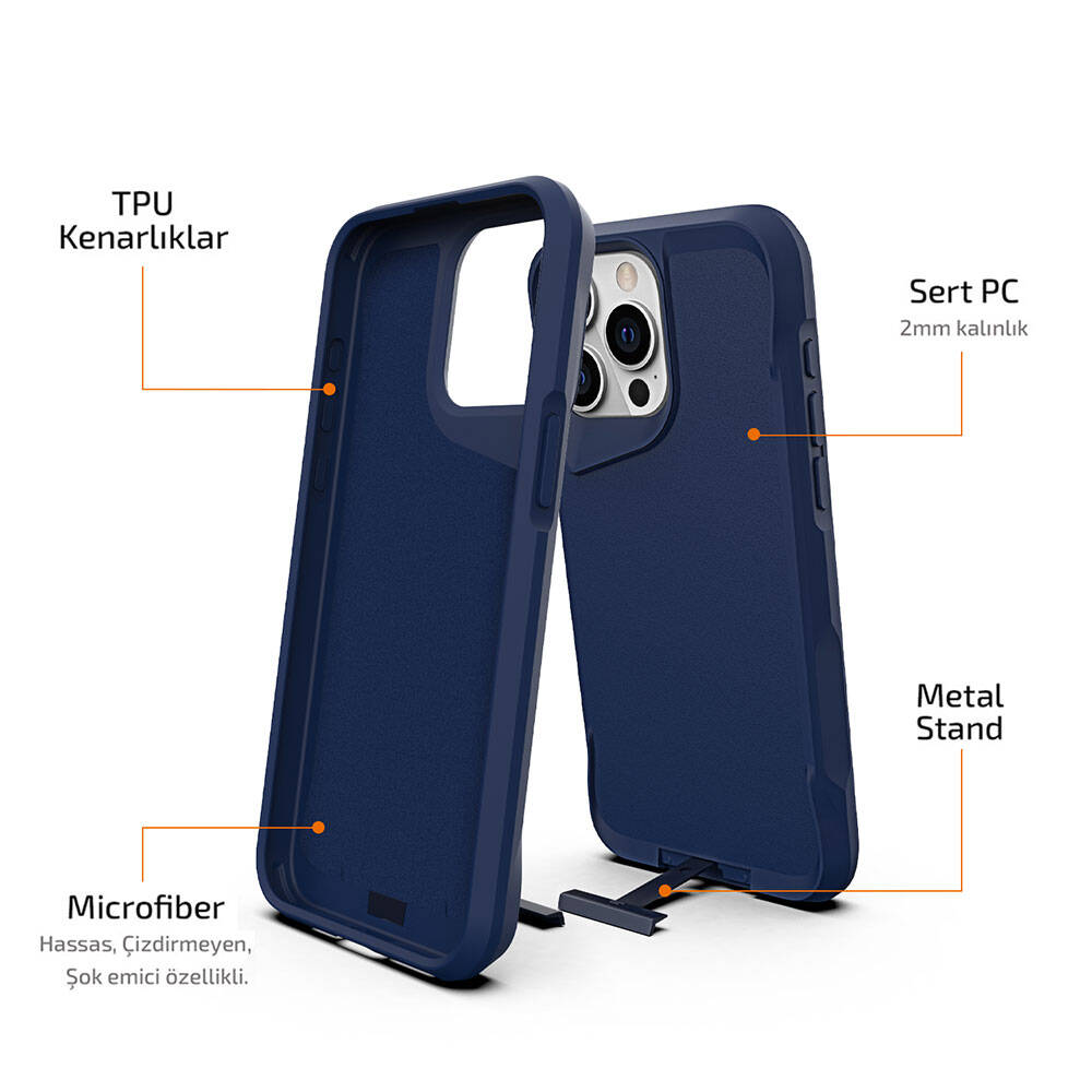 Apple iPhone 15 Pro Max Kılıf Zore Airbag Kenarlı T-Max Mat Standlı Kapak Siyah