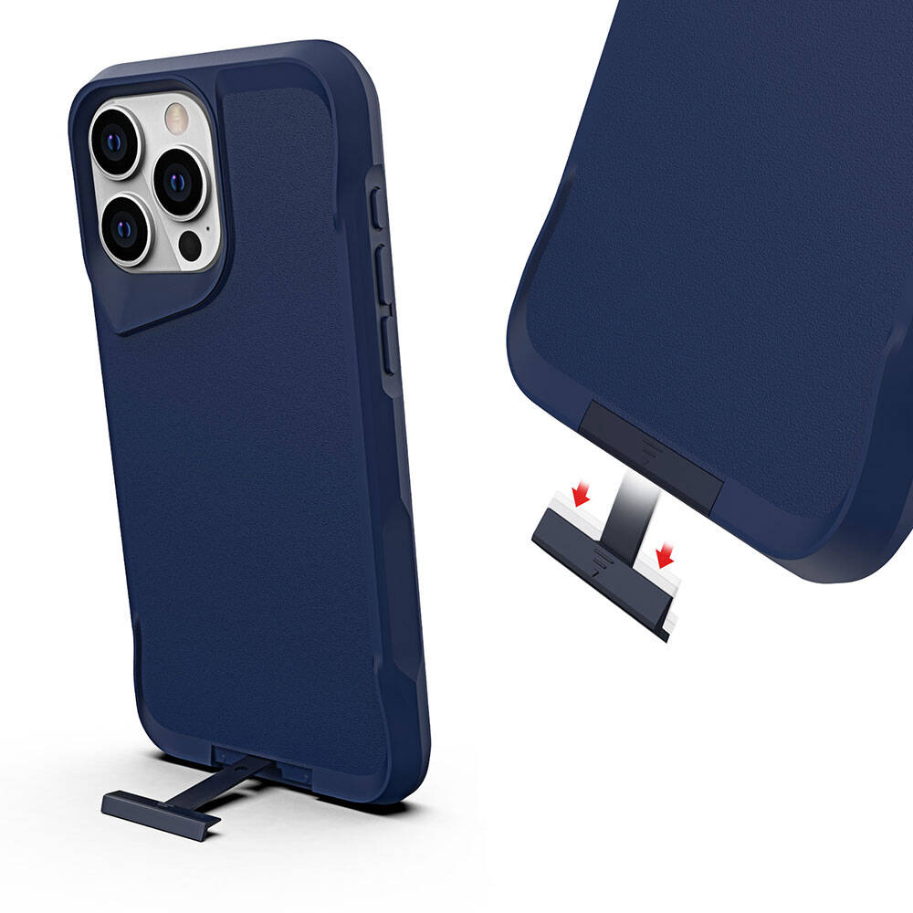 Apple iPhone 15 Pro Max Kılıf Zore Airbag Kenarlı T-Max Mat Standlı Kapak Lacivert