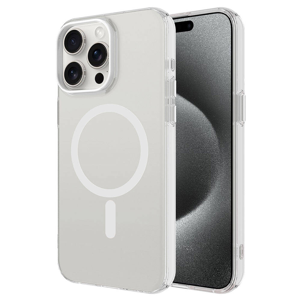 Apple iPhone 15 Pro Max Kılıf Zore M-safe Şarj Özellikli Buzlu Transparan C-Pro Sert Kapak