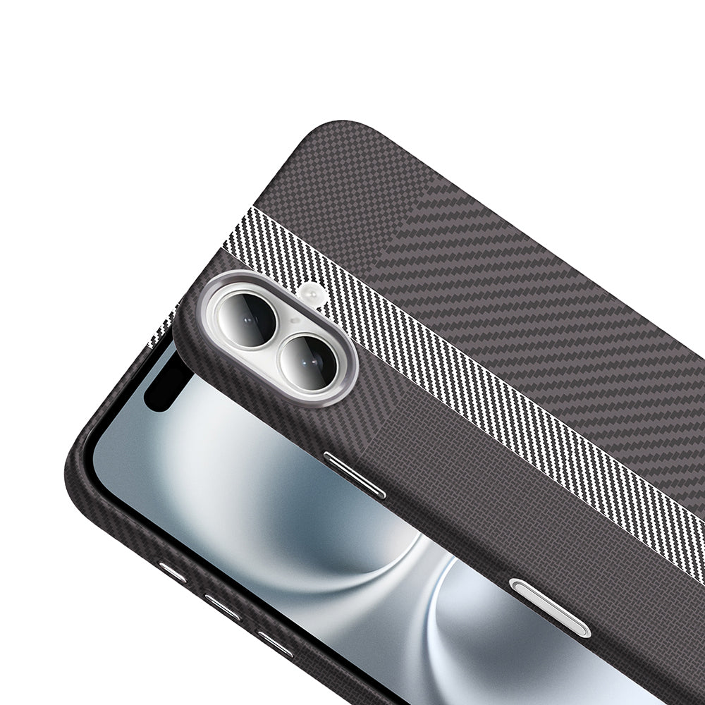 Apple iPhone 16 Kılıf M-safe Şarj Özellikli Karbon Fiber Görünümlü Zore Gros Kapak Gri-Siyah