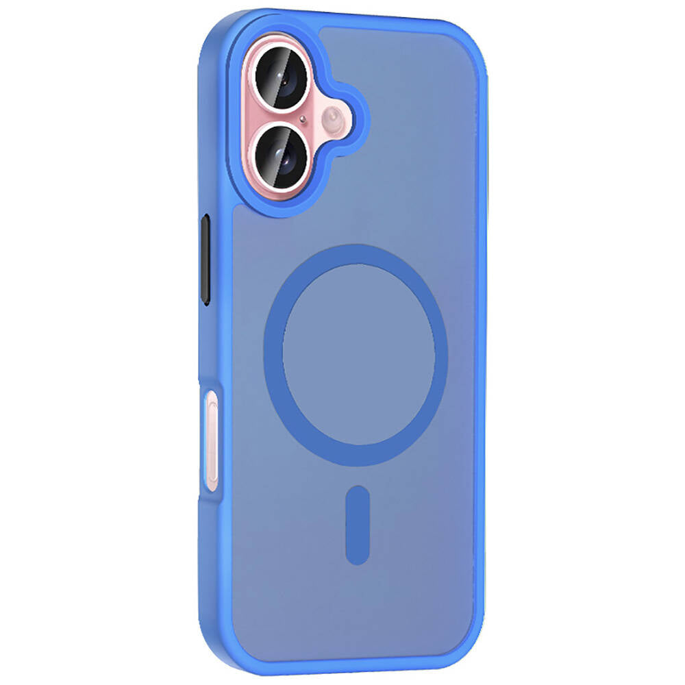 Apple iPhone 16 Kılıf M-safe Şarj Özellikli Mat Arka Yüzey Zore Sio Kapak Mavi