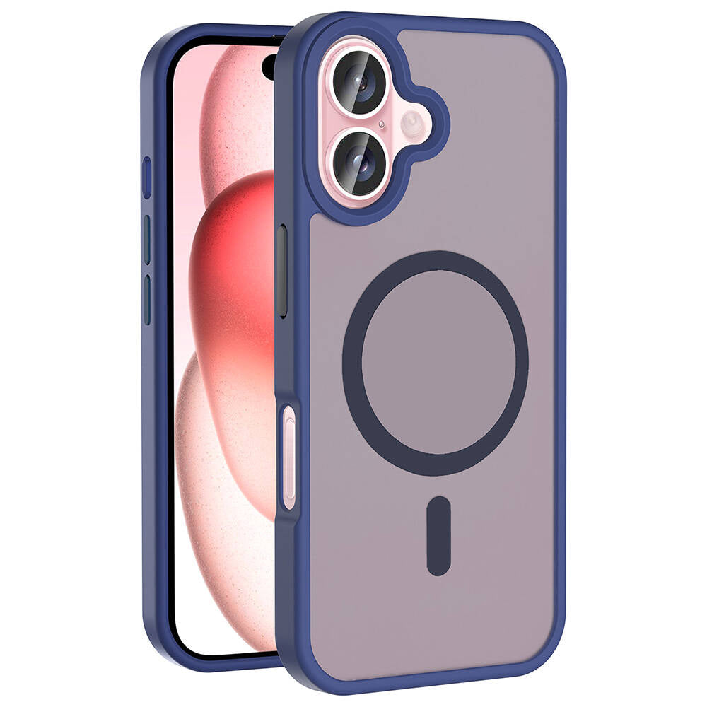 Apple iPhone 16 Kılıf M-safe Şarj Özellikli Mat Arka Yüzey Zore Sio Kapak Lacivert
