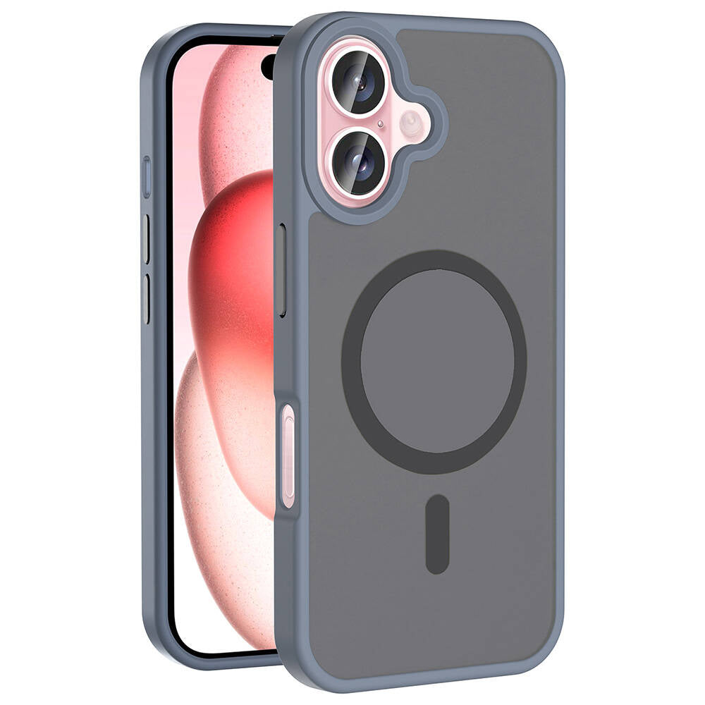 Apple iPhone 16 Kılıf M-safe Şarj Özellikli Mat Arka Yüzey Zore Sio Kapak Gri