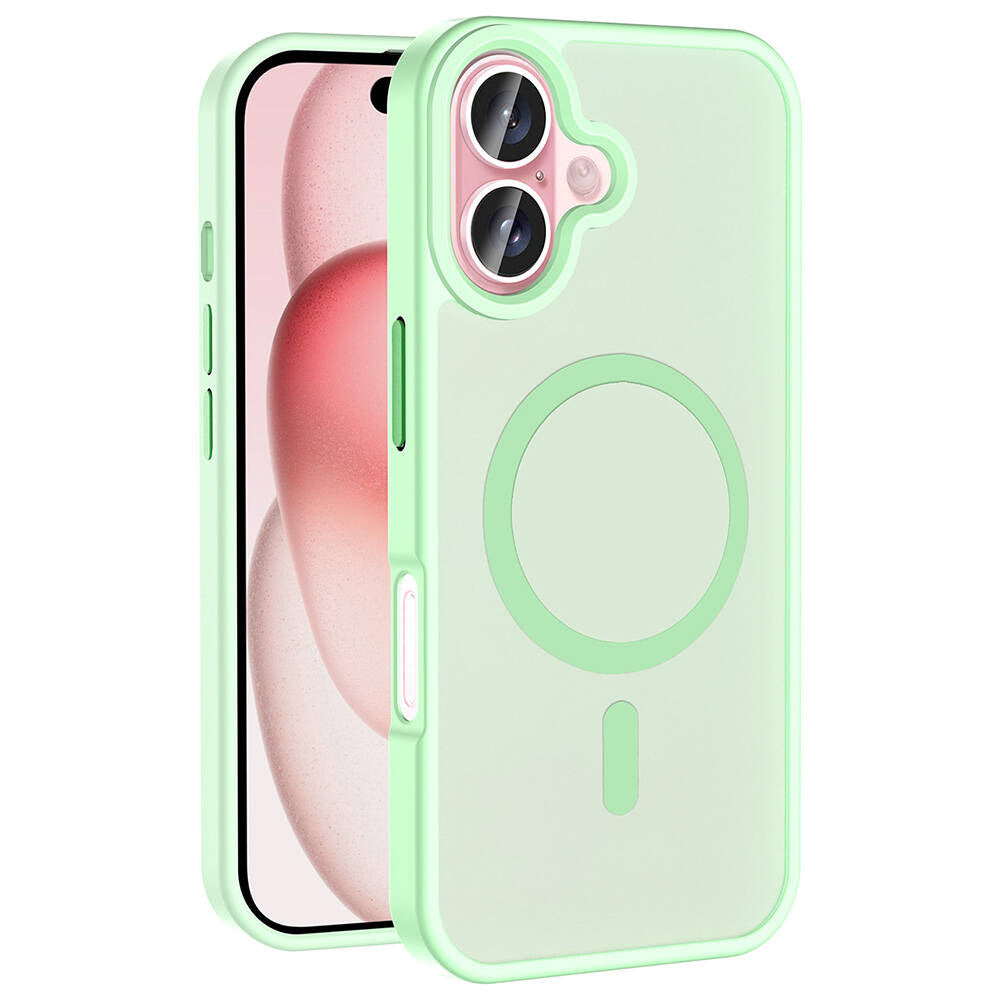 Apple iPhone 16 Kılıf M-safe Şarj Özellikli Mat Arka Yüzey Zore Sio Kapak Açık Yeşil