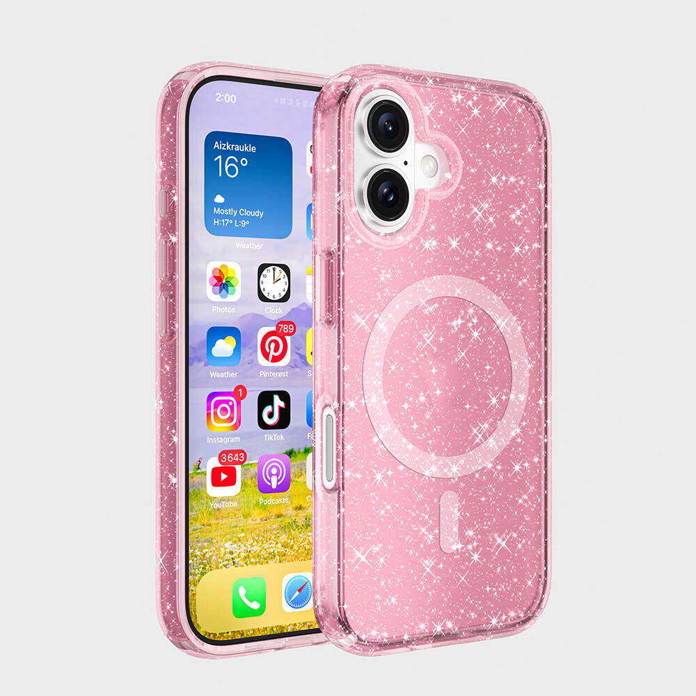 Apple iPhone 16 Kılıf M-safe Şarj Özellikli Parlayan Simli Saydam Renkli Zore Allstar Kapak