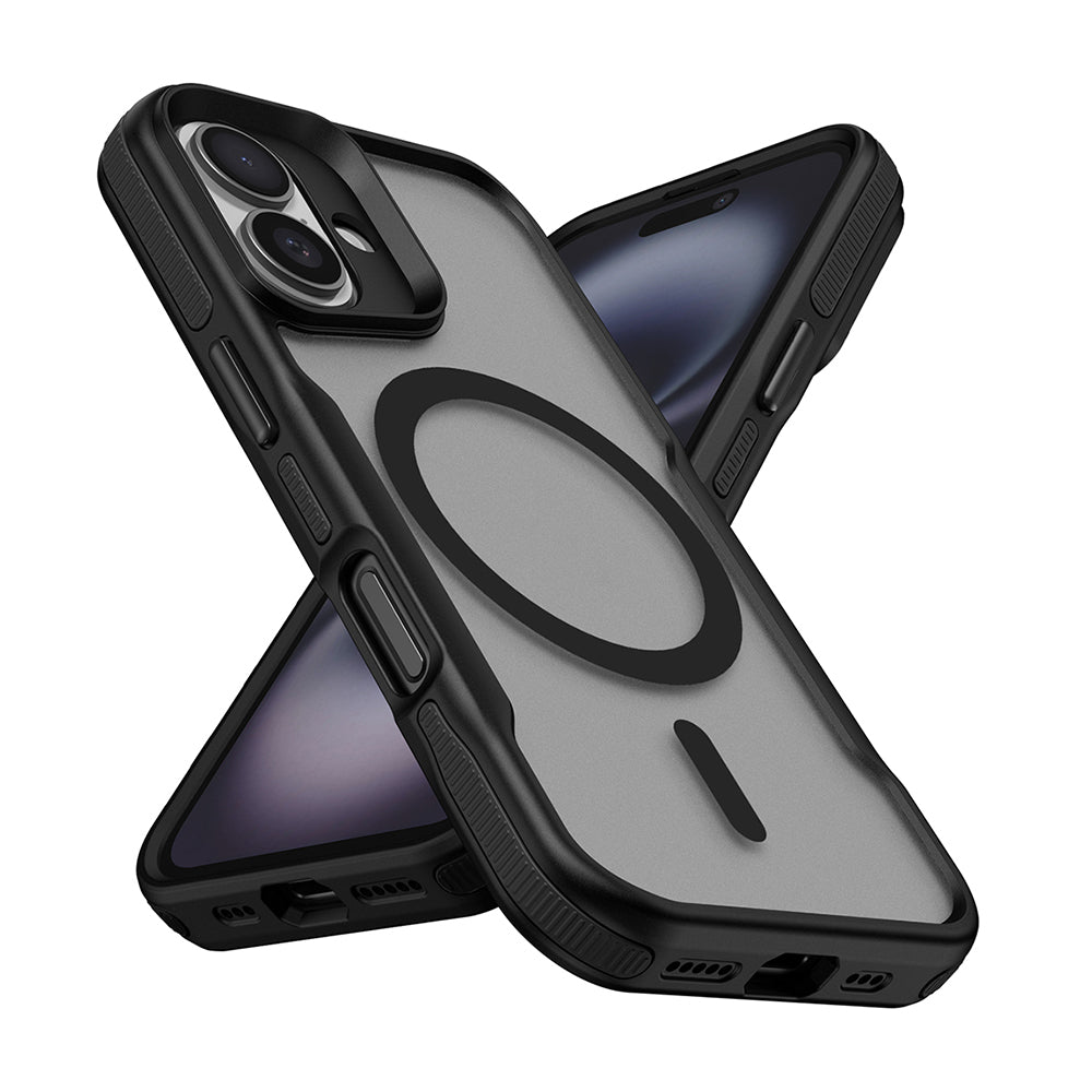 Apple iPhone 16 Kılıf M-safe Şarj Özellikli Renkli Kenar Airbag Şeritli Zore Lamer Kapak Siyah