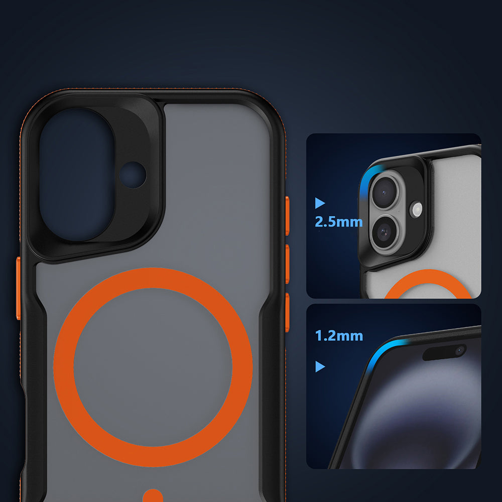 Apple iPhone 16 Kılıf M-safe Şarj Özellikli Renkli Kenar Airbag Şeritli Zore Lamer Kapak Siyah