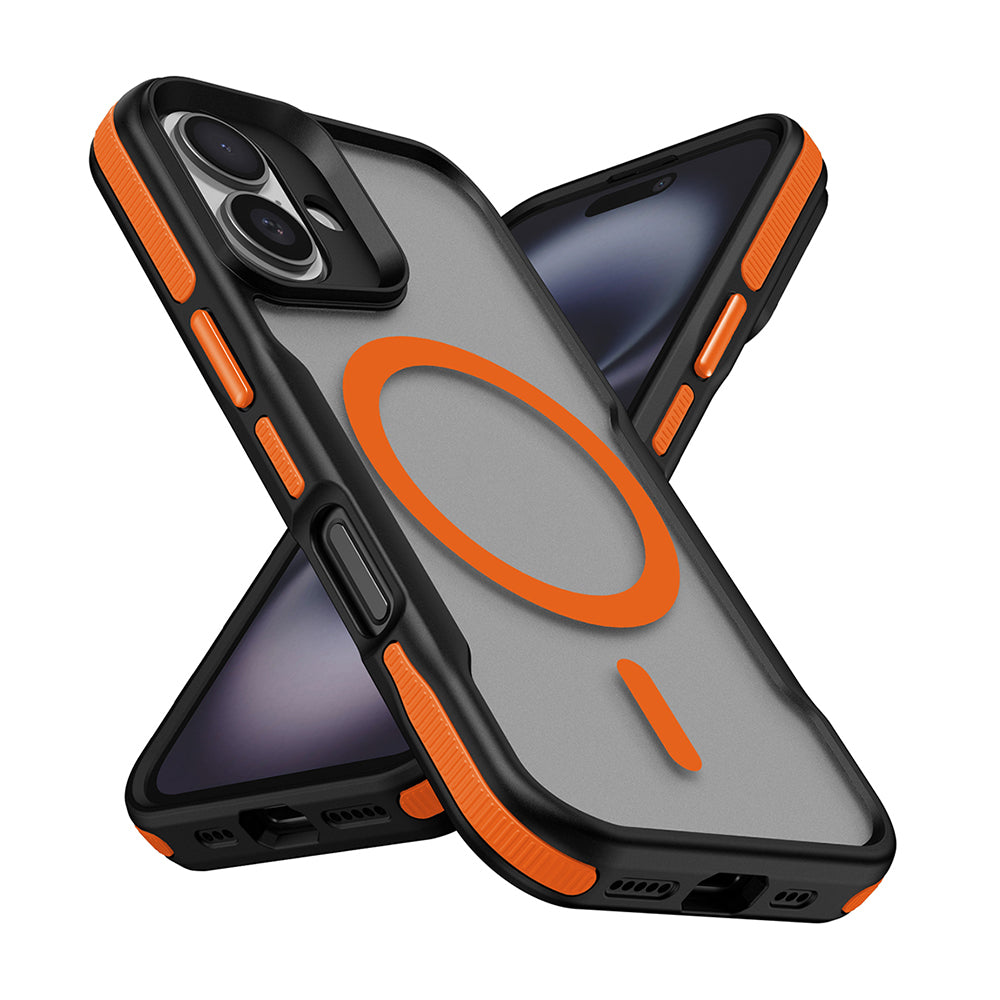 Apple iPhone 16 Kılıf M-safe Şarj Özellikli Renkli Kenar Airbag Şeritli Zore Lamer Kapak Turuncu