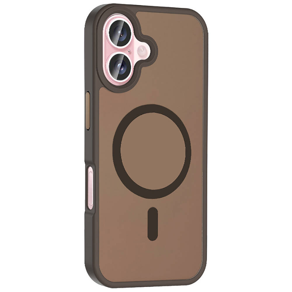 Apple iPhone 16 Plus Kılıf M-safe Şarj Özellikli Mat Arka Yüzey Zore Sio Kapak Rose Brown
