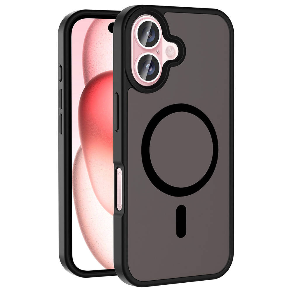 Apple iPhone 16 Plus Kılıf M-safe Şarj Özellikli Mat Arka Yüzey Zore Sio Kapak Siyah