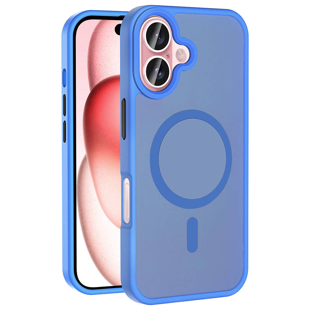 Apple iPhone 16 Plus Kılıf M-safe Şarj Özellikli Mat Arka Yüzey Zore Sio Kapak Mavi