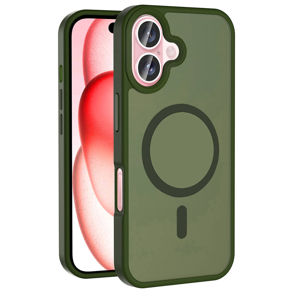 Apple iPhone 16 Plus Kılıf M-safe Şarj Özellikli Mat Arka Yüzey Zore Sio Kapak Koyu Yeşil