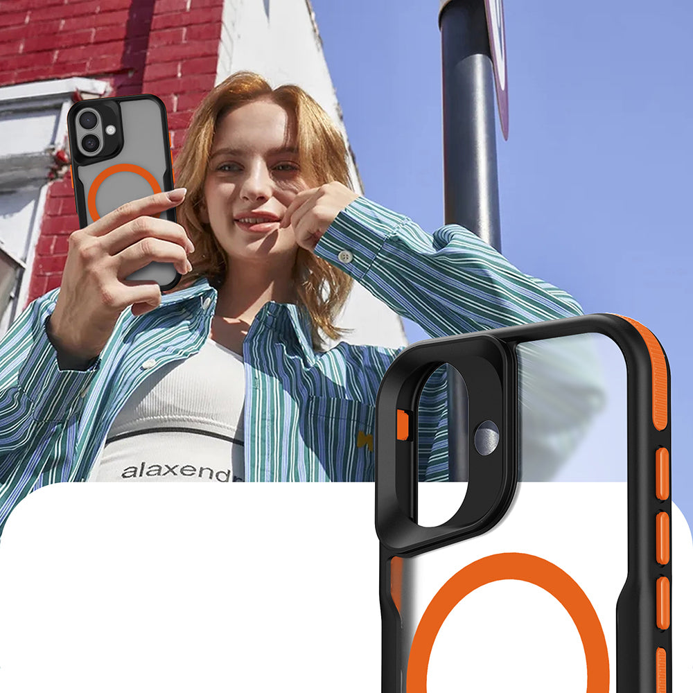 Apple iPhone 16 Plus Kılıf M-safe Şarj Özellikli Renkli Kenar Airbag Şeritli Zore Lamer Kapak Siyah