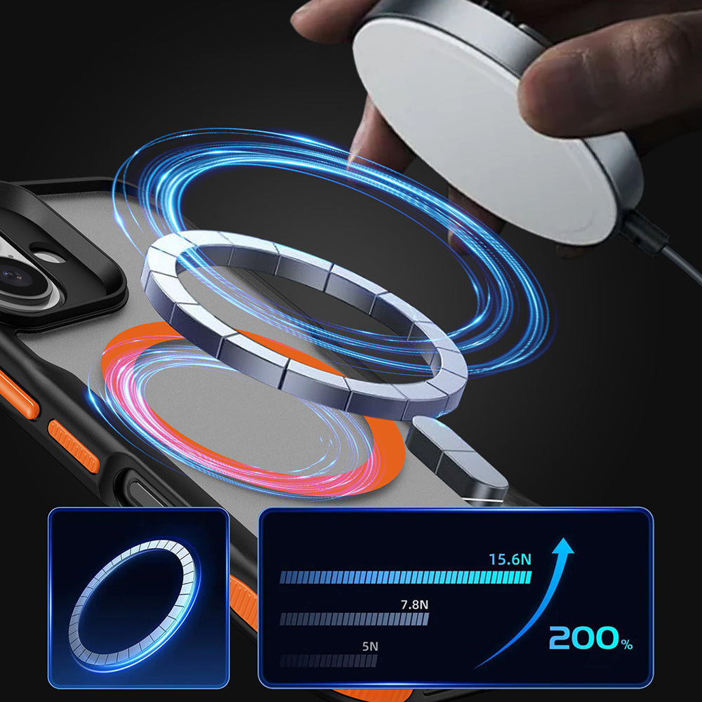 Apple iPhone 16 Plus Kılıf M-safe Şarj Özellikli Renkli Kenar Airbag Şeritli Zore Lamer Kapak Titanyum-Gold