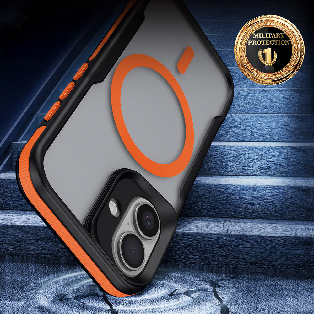 Apple iPhone 16 Plus Kılıf M-safe Şarj Özellikli Renkli Kenar Airbag Şeritli Zore Lamer Kapak Turuncu