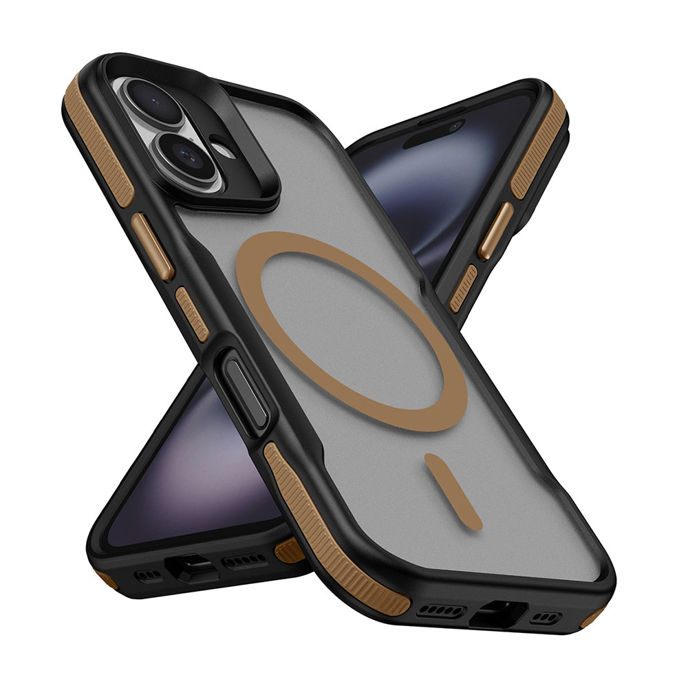 Apple iPhone 16 Plus Kılıf M-safe Şarj Özellikli Renkli Kenar Airbag Şeritli Zore Lamer Kapak Titanyum-Gold