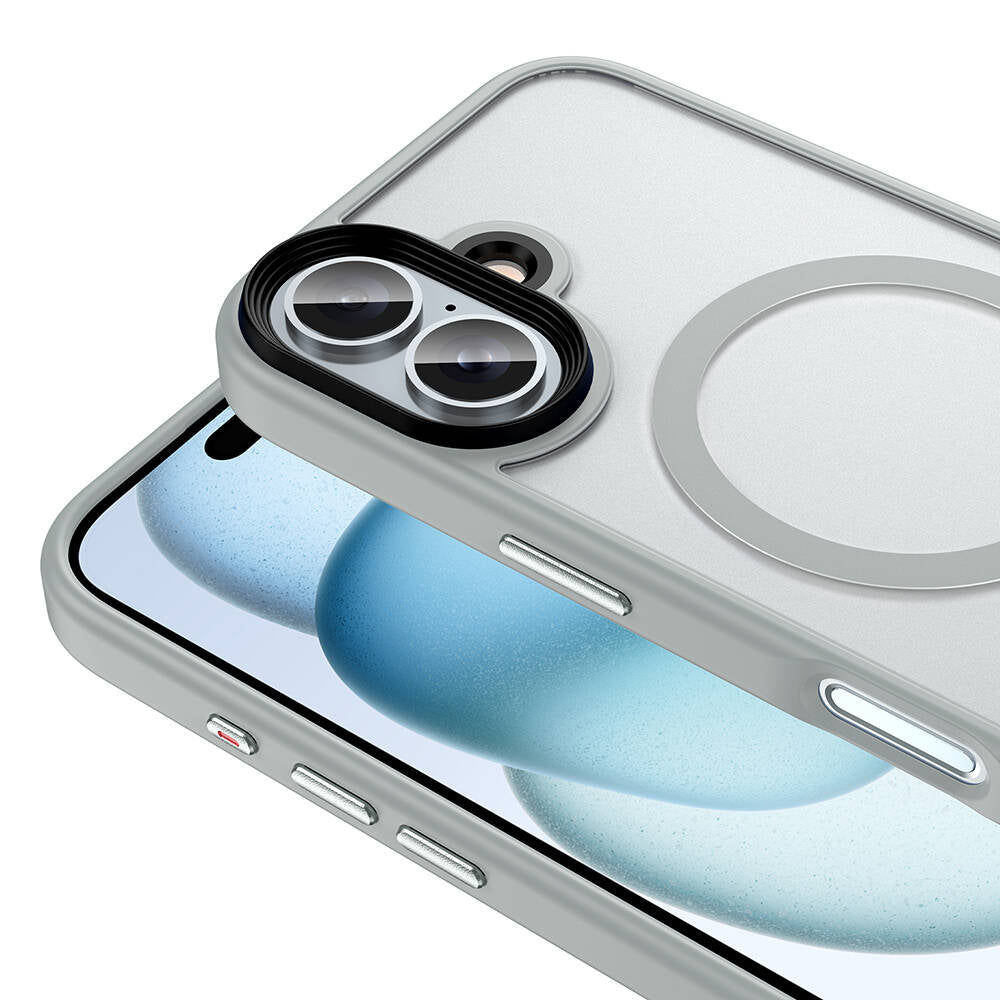 Apple iPhone 16 Plus Kılıf Mat Arka Yüzey Wireless Şarj Özellikli Zore Flet M-safe Kapak Gümüş