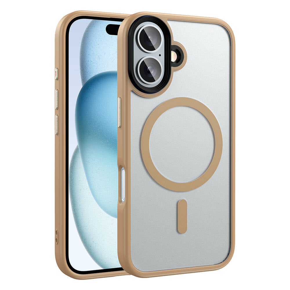 Apple iPhone 16 Plus Kılıf Mat Arka Yüzey Wireless Şarj Özellikli Zore Flet M-safe Kapak Rose Gold