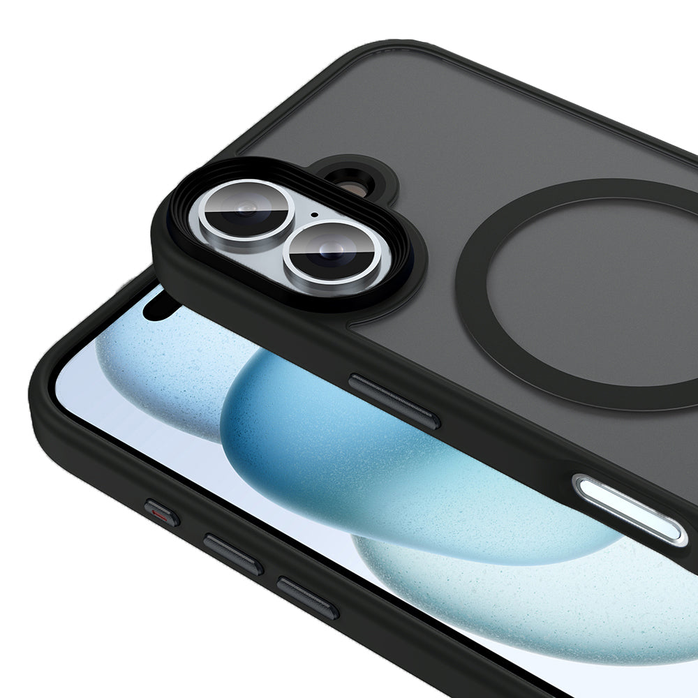 Apple iPhone 16 Plus Kılıf Mat Arka Yüzey Wireless Şarj Özellikli Zore Flet M-safe Kapak Desert Titanyum