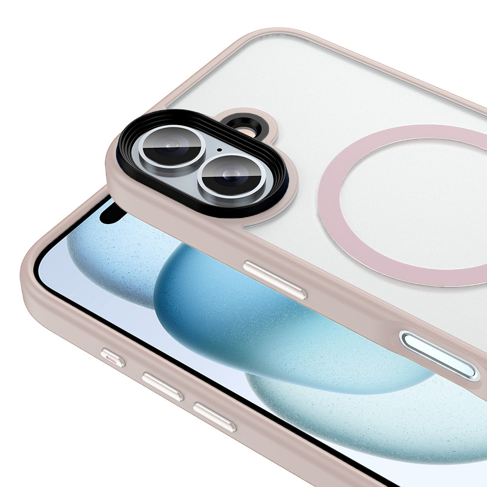 Apple iPhone 16 Plus Kılıf Mat Arka Yüzey Wireless Şarj Özellikli Zore Flet M-safe Kapak Rose Gold